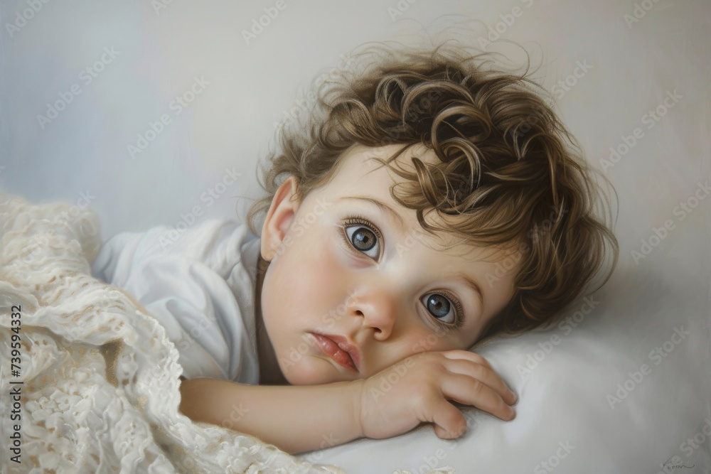 Infant boy s portrait against a white backdrop Infant boy s portrait against a white backdrop