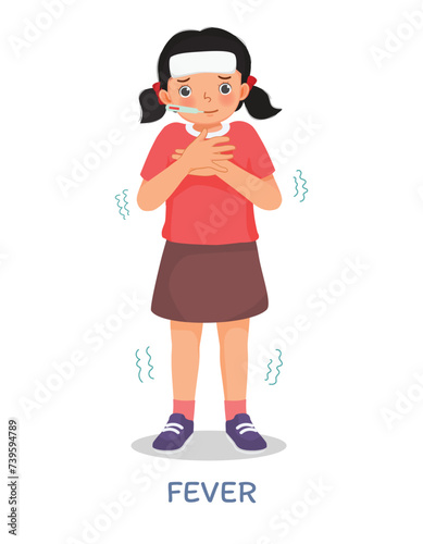 Sick little girl suffering from high fiver shivering