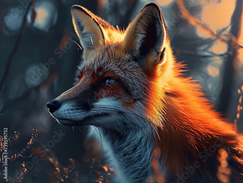 A fox in twilight  its fiery colors blending with the dusky environment  suitable for artistic applications or wildlife themes