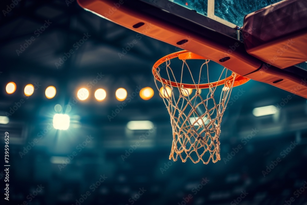 Stadium basketball scoring with hoop