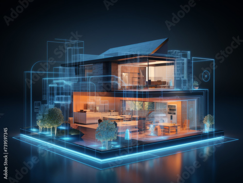 Futuristic Technology: Small Modern House Hologram
