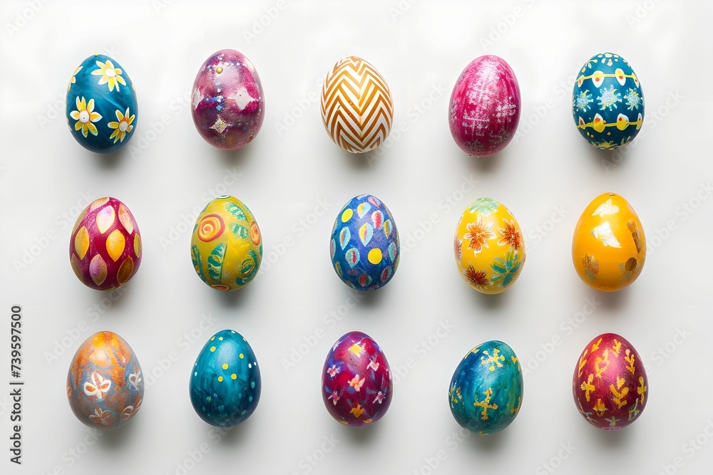 Traditional Easter Egg Collection, Easter eggs, plain background, holiday, celebration