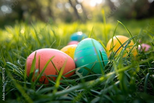 Easter Egg Hunt in Grass, colorful, eggs, holiday, celebration