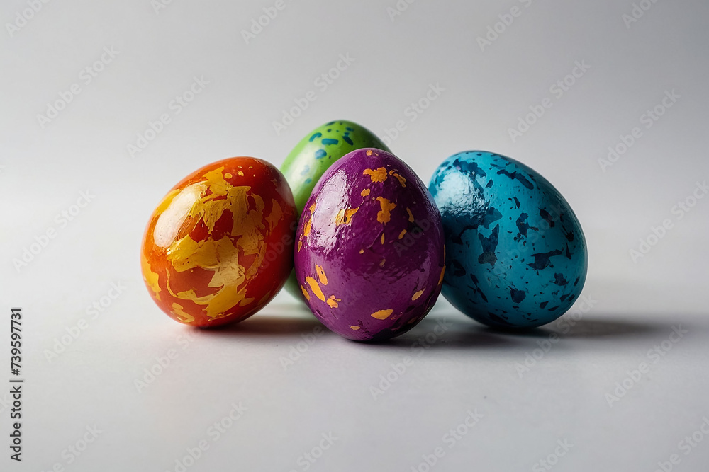 Top view of colorful easter eggs in heart-shaped plate Top view of colorful easter eggs in heart-shaped plate