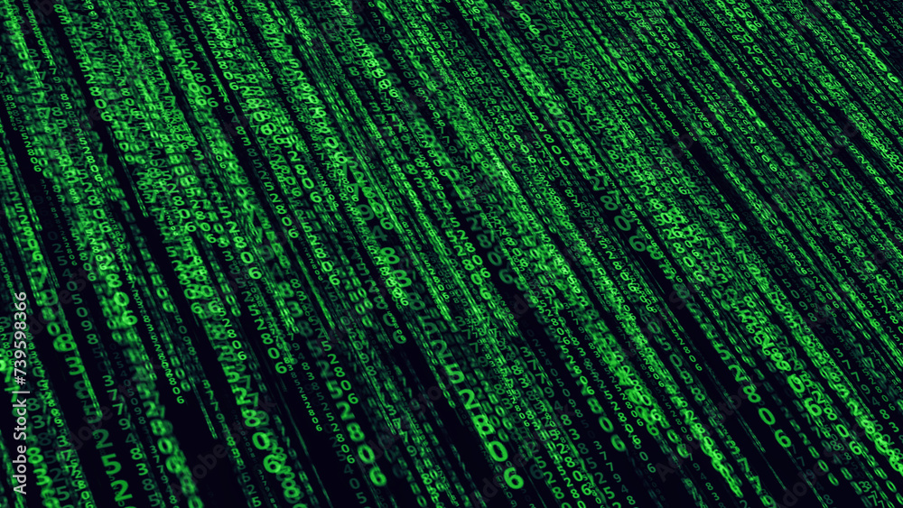 Green numbers on a dark background. Artificial intelligence concept .3d render illustration. Green numbers on a dark background. Artificial intelligence concept .3d render illustration.