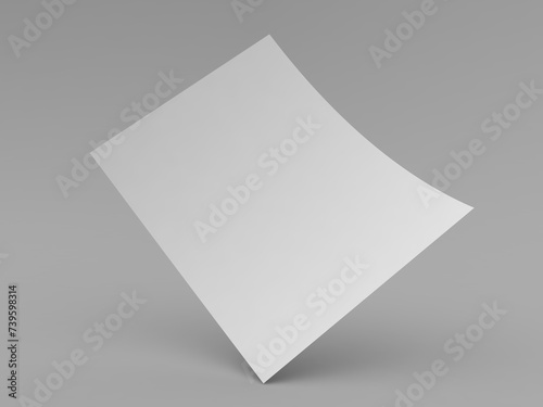 Sheet of white paper A4 for office on a gray background. 3d render illustration. photo