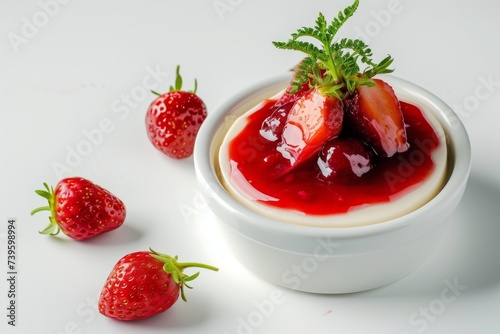 Strawberry custard jam and coulis on white