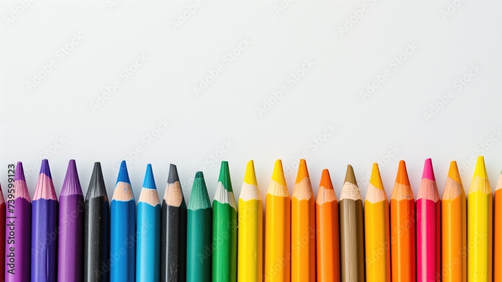 Row of colored pencils on a white background Row of colored pencils on a white background