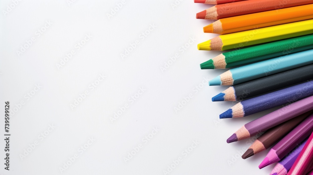 Colored pencils lined up on white background Colored pencils lined up on white background