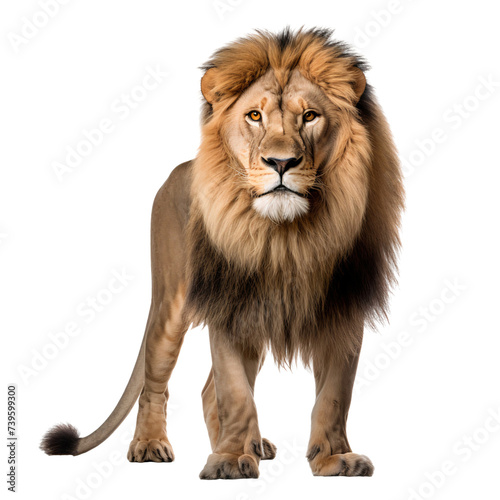 Portrait of a lion standing, front view, isolated on transparent background © The Stock Guy