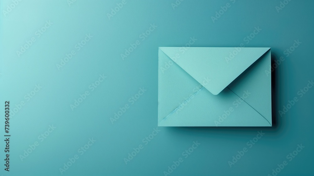 A blue envelope on a turquoise background A blue envelope on a turquoise background
