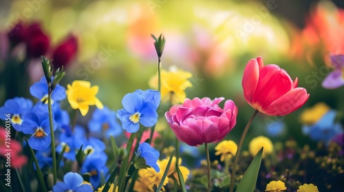 Colorful Spring Flowers in Bloom, blossoms, vibrant, floral arrangement, springtime © asura