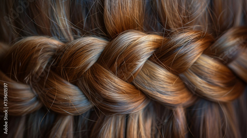 Texture of a braided section of hair tightly woven with small bumps and ridges for added depth.
