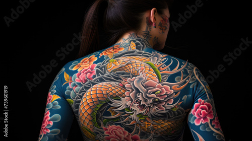 Japanese inspired tattoo of a dragon on a man's back