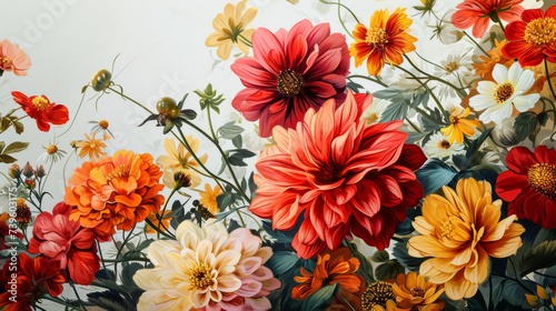 Illustration of a colorful bouquet of flowers on a white background