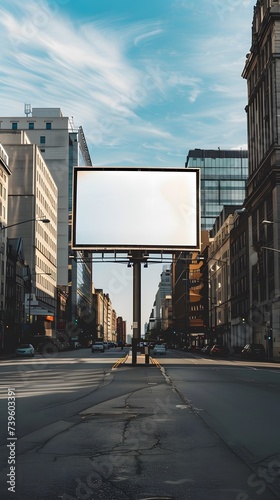 an empty billboard stand in the middle of a city street 