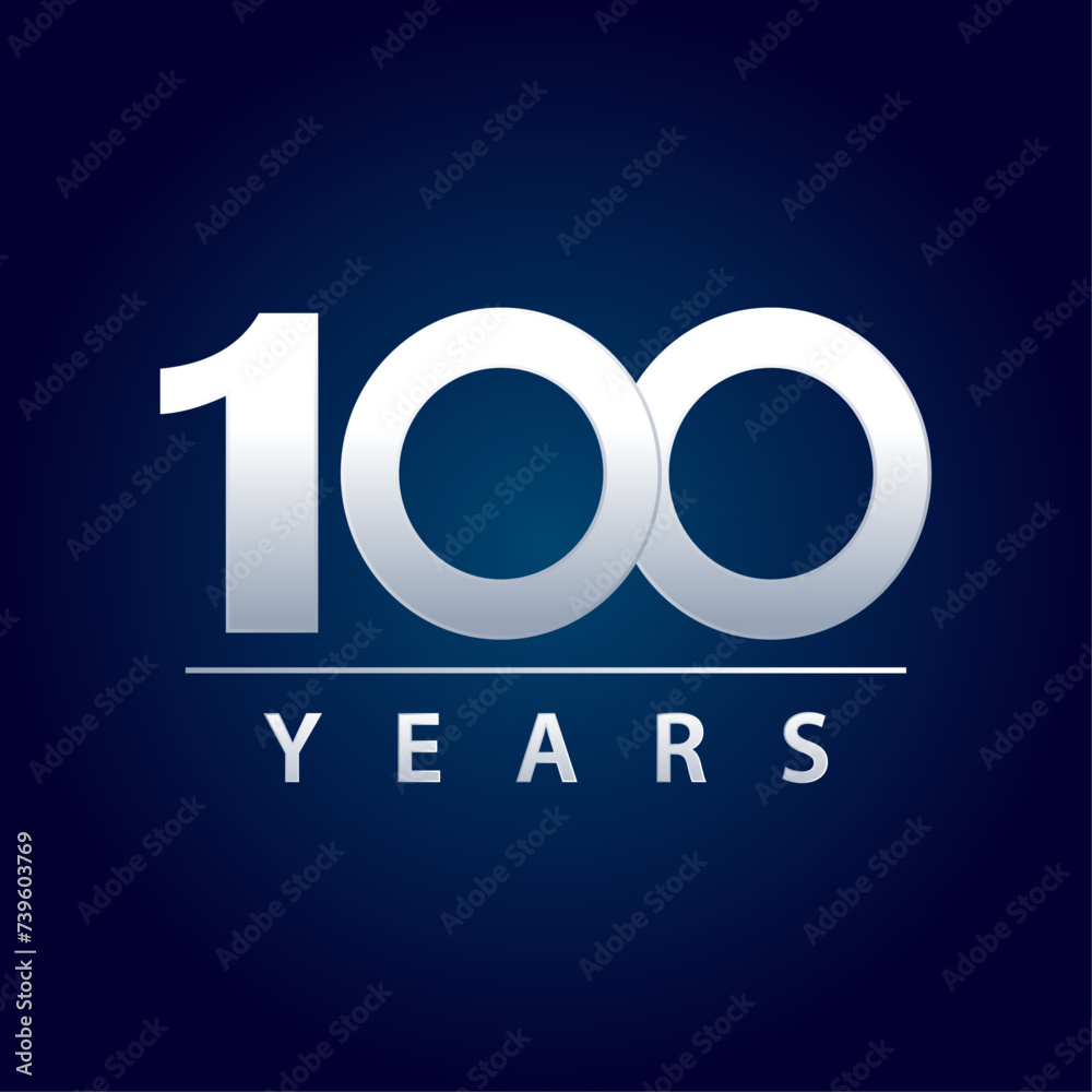 100 years blue and silver gradient for celebration, events, anniversary. blue background - obrazy, fototapety, plakaty 
