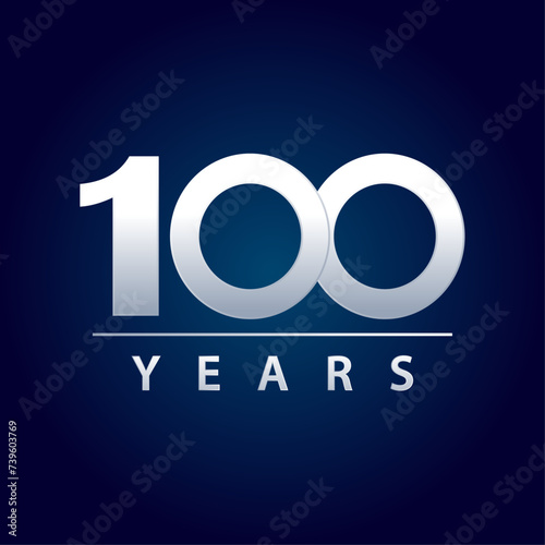 100 years blue and silver gradient for celebration, events, anniversary. blue background