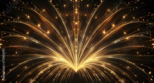 golden light fireworks on black background, explodes from the center