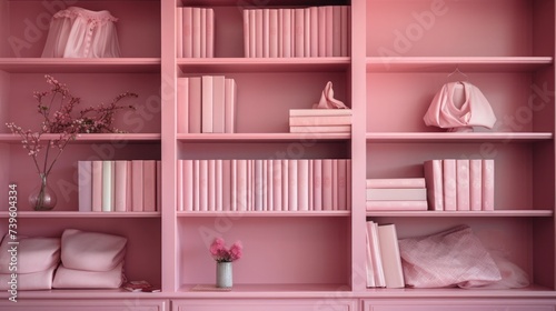 texture. a shelf of old pink books. retro background  library archive. ai generative