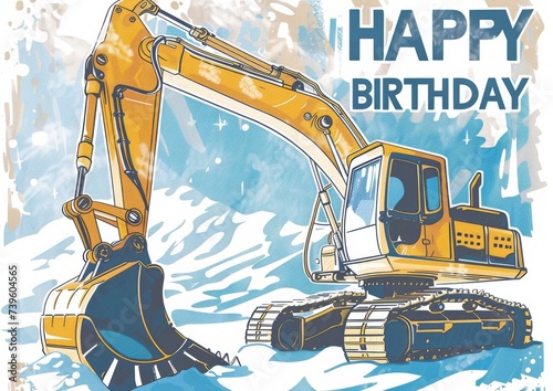 Happy birthday card with excavator.