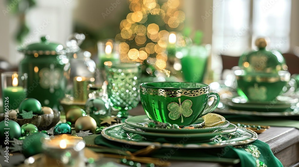 Table set for St. Patrick's Day celebration Table set for St. Patrick's Day celebration