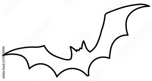 Bat silhouette design as halloween illustration in outlines, spooky vector with transparent background, dark illustration for halloween