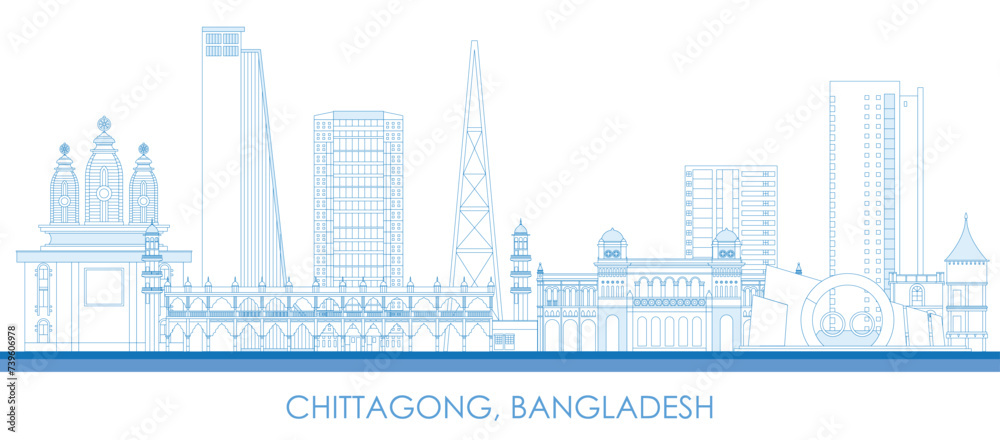 Outline Skyline panorama of city of Chittagong, Bangladesh - vector illustration