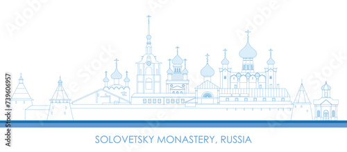 Outline panorama of Solovetsky Monastery, Russia - vector illustration