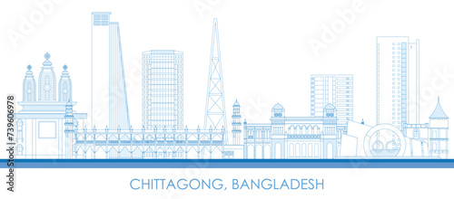 Outline Skyline panorama of city of Chittagong, Bangladesh - vector illustration