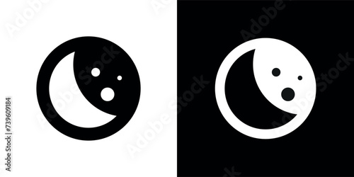 Set of moon or crescent icons. Moon phases, symbol of space and night. Earth satellite with different sun illumination.