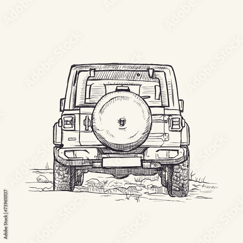 Off-road vehicle. Hand drawn vector illustration in sketch style
