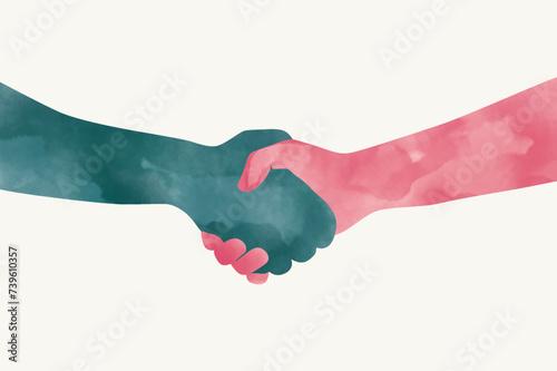 Handshake of two people in watercolor style. Vector illustration