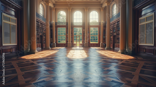 Classic Library Landscape Painting Display: Timeless Elegance photo