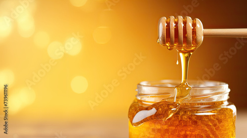 Gold Background with Honey Jar: Golden Drips of Sweetness