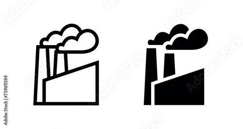 Factory or plant icons set. Pictogram of an industrial facility or building. Symbol of the production facility on the map.