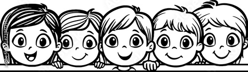 Children peeking sketch drawing