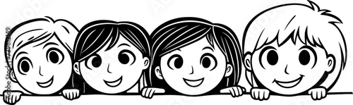 Children peeking sketch drawing