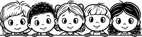 Children peeking sketch drawing