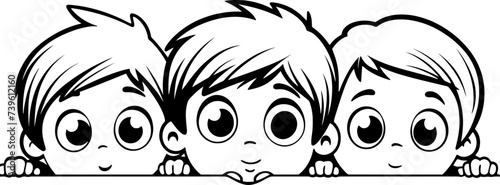 Children peeking sketch drawing