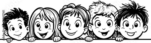 Children peeking sketch drawing