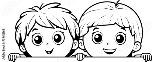 Children peeking sketch drawing