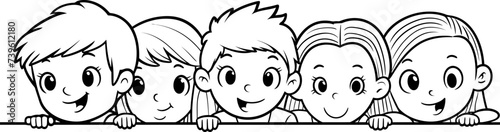 Children peeking sketch drawing