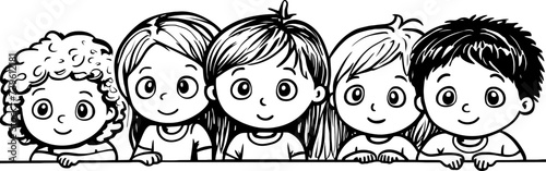 Children peeking sketch drawing
