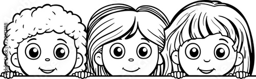 Children peeking sketch drawing