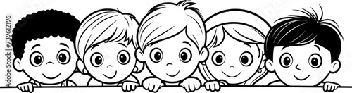 Children peeking sketch drawing