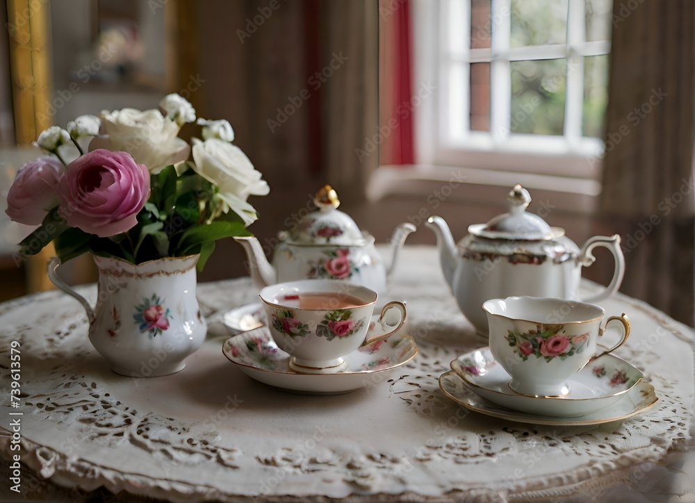 Serving english tea on the table Serving english tea on the table