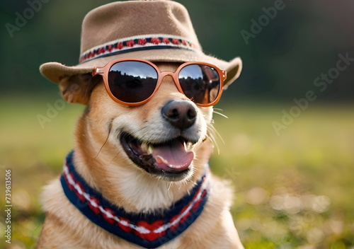 Funny dog with hat and glasses © gmstockstudio