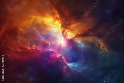 Visual representation of an interstellar nebula with vibrant colors Showcasing the birthplace of stars within a vast Colorful galaxy.