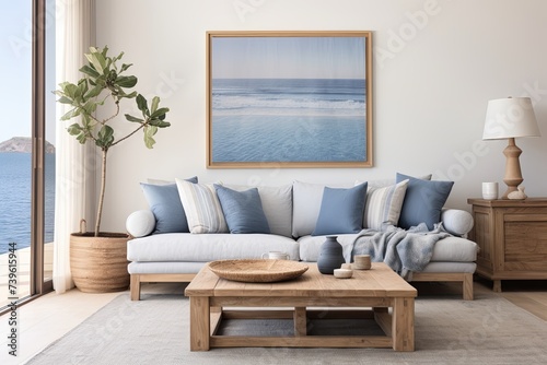 Blue By the Coast: Rustic Minimalist Living with Wooden Furniture Touches